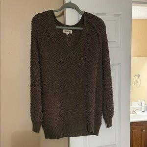 Textured Brown V-Neck Sweater